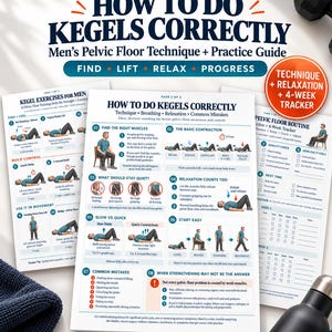 Kegel Exercises for Men Printable, 12 Pelvic Floor Drills, Technique Guide & Tracker