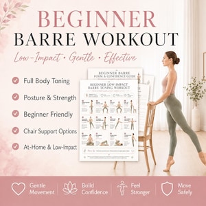 Beginner Barre Workout Printable, Low Impact Toning Routine PDF, Chair Supported Home Fitness Guide & Progress Tracker