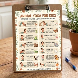 Kids Yoga Chart, Calm Down Corner Printable, Toddler Animal Workout Routine, Preschool Brain Break, Mindfulness Exercise Kids Fitness Ideas