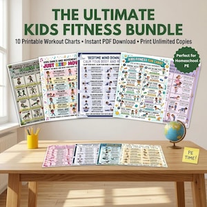 Kids Exercise Bundle, Fun Workout Chart & Fitness Planner, Homeschool PE Activity, Classroom Brain Break Games, Indoor Recess, PDF Download