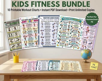 Kids Exercise Bundle, Fun Workout Chart & Fitness Planner, Homeschool PE Activity, Classroom Brain Break Games, Indoor Recess, PDF Download