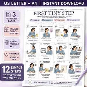ADHD Task Initiation Printable Bundle, Executive Function Reset Chart and Neurodivergent Tracker PDF