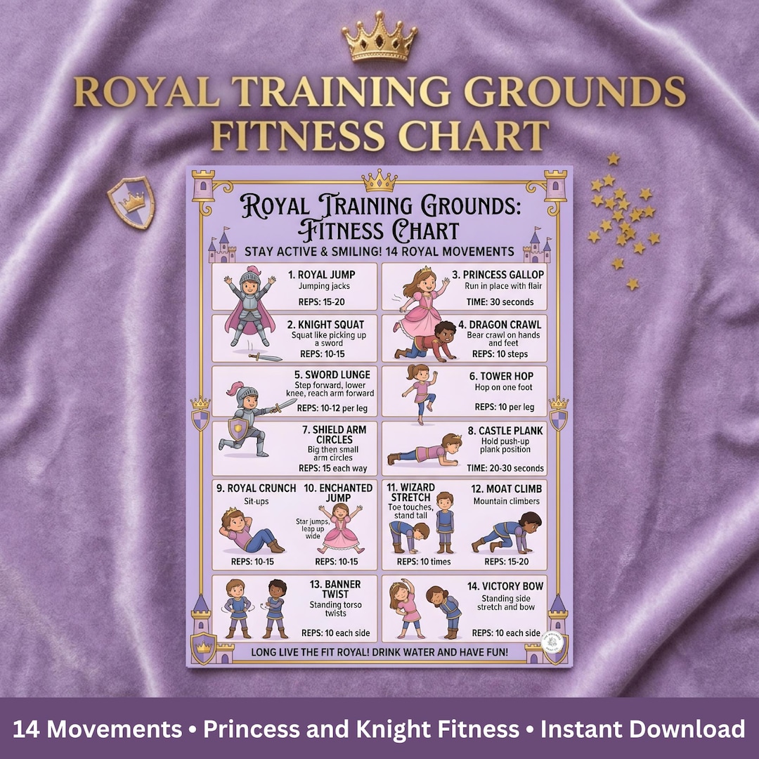 Kids Exercise Chart Printable, Princess and Knight Workout Poster ...