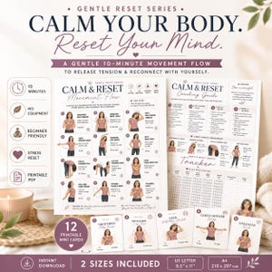Calm Reset Movement Flow Printable PDF, Gentle Stress Relief Routine for Overwhelmed Moms, Nervous System Relaxation Exercises
