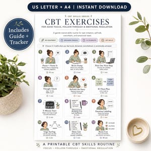 CBT ADHD Skills Printable Focus Tracker, Executive Function Worksheet, Emotional Regulation Guide, Adult Teen Therapy PDF