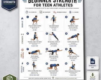 Youth Strength Training Printable, Bodyweight Workout Chart for Teen Athletes
