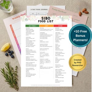 SIBO Food List Printable, Low FODMAP Food List pdf, Gut Health Diet Chart, IBS Food Guide, Bonus Meal Planners & Shopping Lists Included