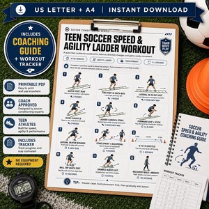 Entrenamiento con escalera de agilidad para jóvenes futbolistas / Guía de acondicionamiento de velocidad para adolescentes, paquete de entrenamiento imprimible