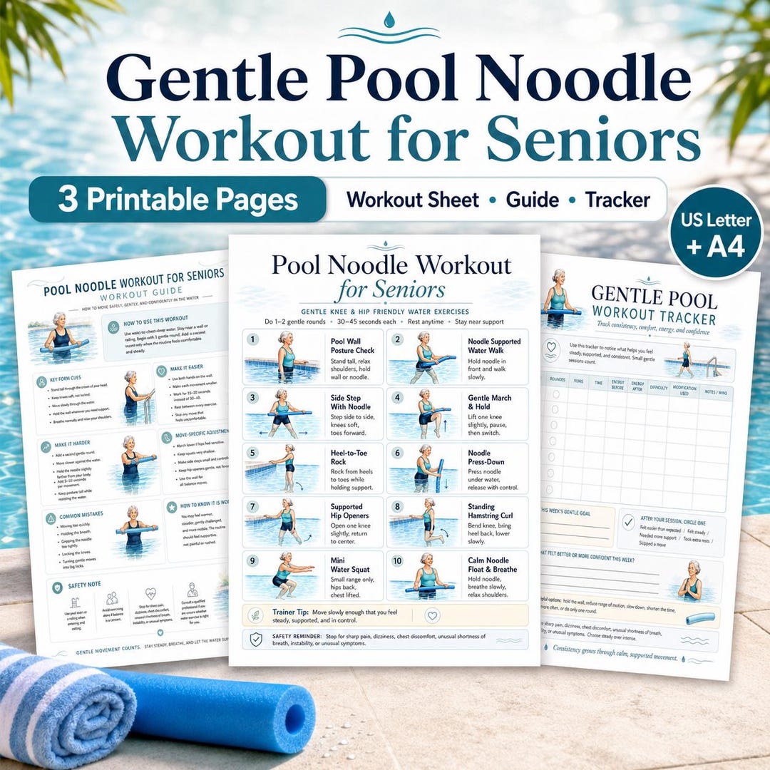 Gentle Pool Session Plan.pdf Pool Noodle Workout for Seniors, Gentle Water Exercise Printable, Low ...