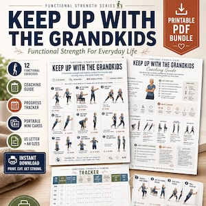 Functional Strength Workout for Seniors, Keep Up With Grandkids Exercise Chart, Grandparent Balance & Stamina Printable Fitness Bundle