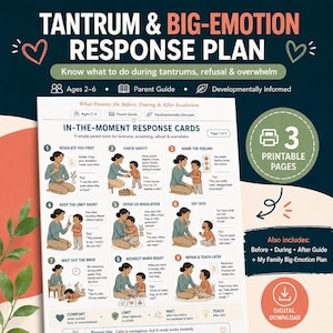 Toddler Tantrum Guide, Parent Scripts, Meltdown Response Plan & Big Feelings Printable Ages 2-6