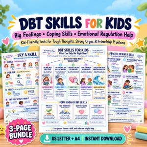 DBT Skills for Kids Printable, Coping Strategy Decision Guide, Emotion Regulation & Distress Tolerance Worksheets PDF