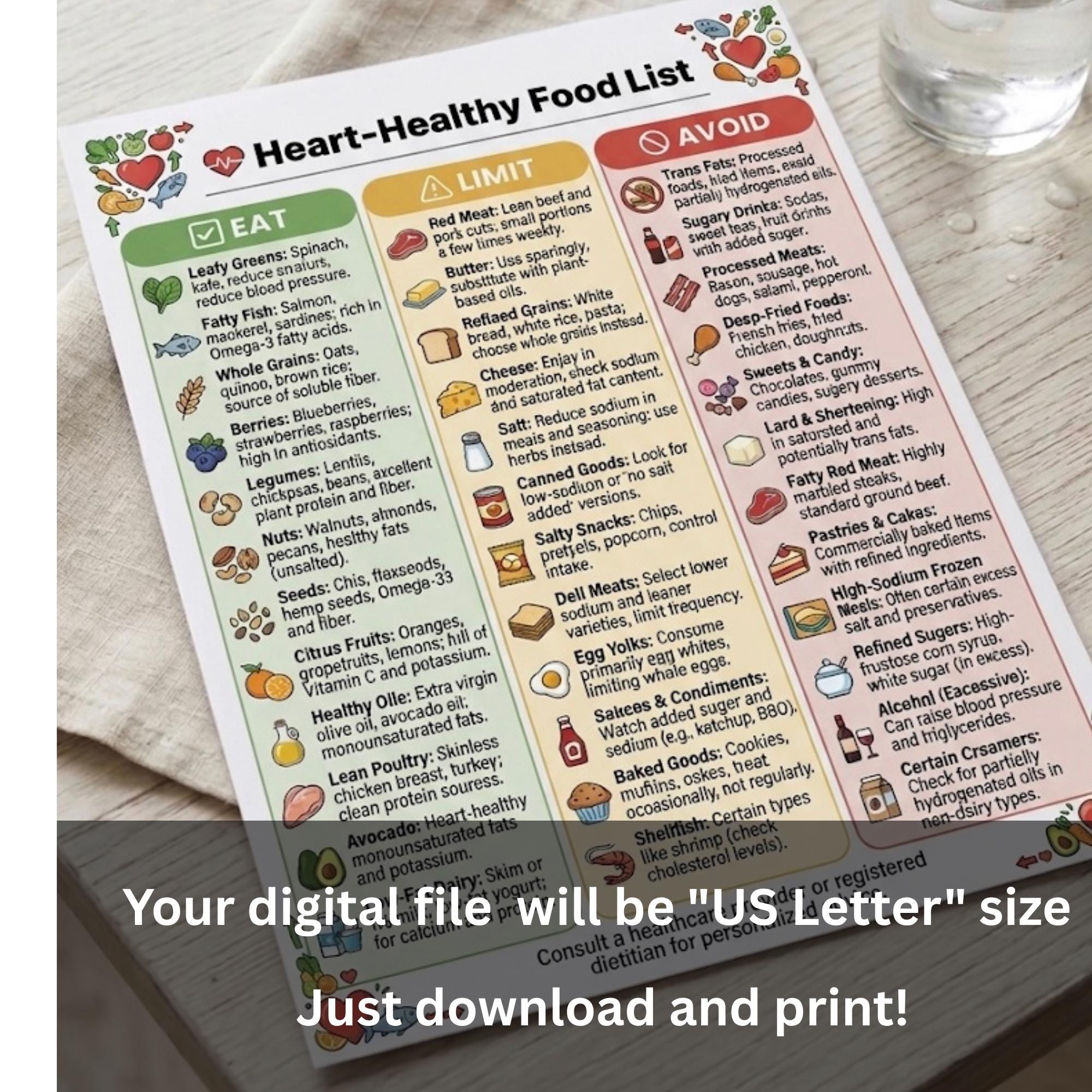 Heart Healthy Food List | Cardiac Diet Guide | Kitchen Printable ...