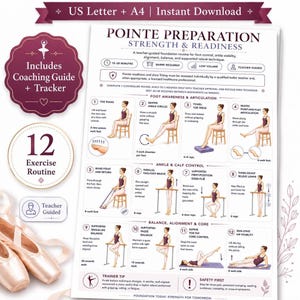 Pointe Preparation Guide, Ballet Strength Exercises, Ankle Stability Tracker, Teacher Guided Printable PDF