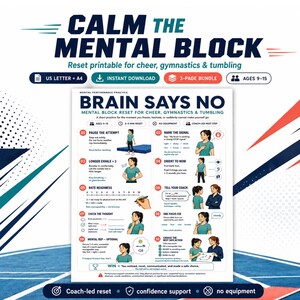 Gymnastics Mental Block Reset Printable, Cheer & Tumbling Athlete Confidence Guide, Practice Tracker PDF