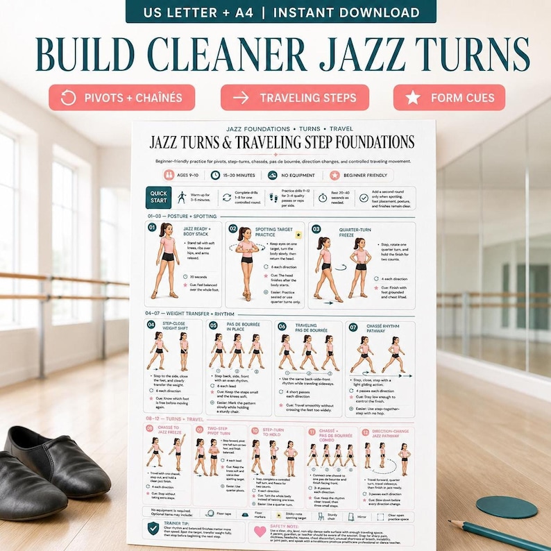 Jazz Turns Printable, Dancer Traveling Steps Practice Guide, Beginner ...