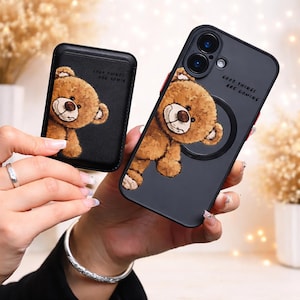 Magnetic Wallet Phone Case for iPhone 17 16 15 14 13 12 11 Pro Max Plus, Brown Bear Pattern iphone Wallet Case, Phone Case With Card Holder