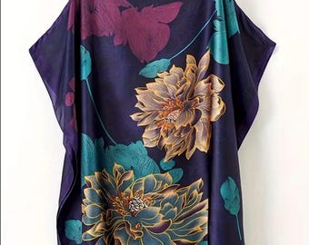 Vestido caftán bohemio, vestido de estar por casa de talla única, caftán corto ligero para la playa, pareo bohemio de verano.
