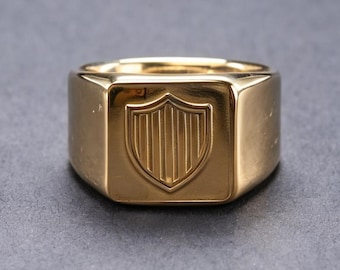 American Shield Outline 10K Gold Ring Matte Two Tone Mens Ring