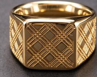 14K Gold Ring Scottish Tartan Plaid