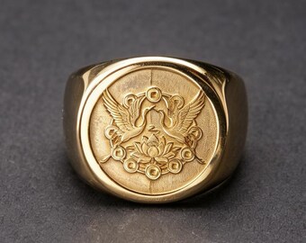 Pierścień na szczęście z monetą lotosu 18K Gold dla kobiet, otwieracz chińskich dróg