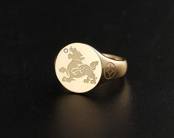 18K Gold Kylin Seal Ring - Ruth and Boaz Promise Ring
