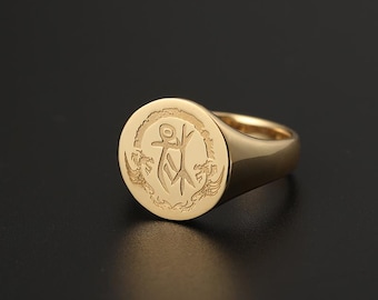 18K Gold Chinese Seal Ring Dragon Phoenix Family Crest Signet