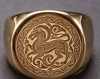 14K Gold Ring Anglo Saxon Interlace Beast Design