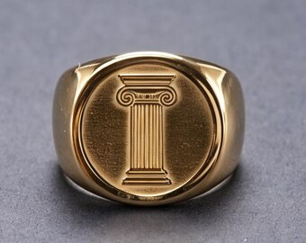 10K Gold Ring Architectural Columns Neoclassical Vintage Stackable