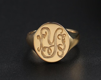 18K Gold Vintage Monogram Signet Ring Medieval Noble Symbol Custom Engraved