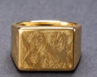 Seigaiha Wave Ring 18K Gold Japanese Nami Finger Band Jewelry