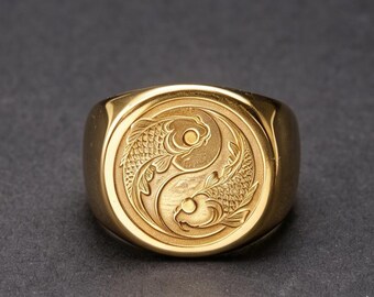 Pierścień Yin Yang z 18-karatowego złota z filozofią taoistyczną, regulowany, unisex