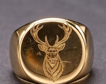 18K Gold Stag Ring - Scottish Red Deer