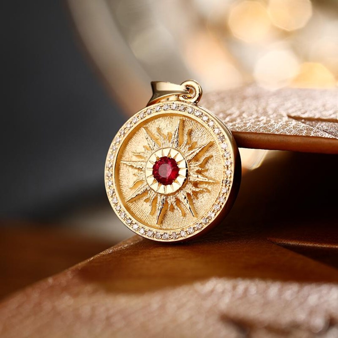 Apollo Sun God 18K Gold Pendant Ruby Star Disc Necklace - Etsy