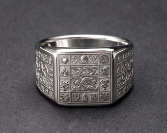 Zestaw dwunastu pierścieni Imperial 18K Gold z symbolami królewskimi w stylu chińskim, pamiątka rodzinna