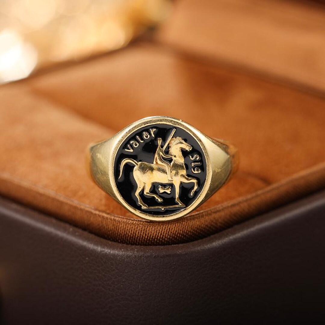 10K Gold Ancient Roman Knight Crest Ring Courage Enamel Custom Ring - Etsy