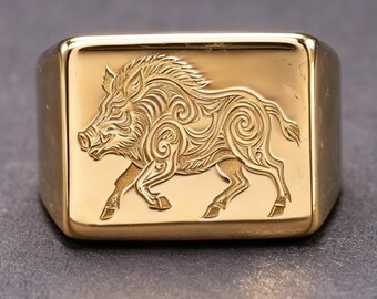 18K Gold Wild Boar Ring - Ancient Brittonic Totem