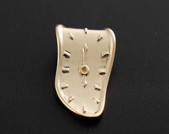 Collar con colgante de clavícula con diseño de reloj fundido artístico en oro de 10 quilates, de lujo ligero, inspirado en el subconsciente freudiano.