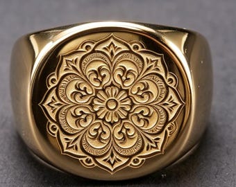 14K Gold Hexafoil Daisy Wheel Ring King Arthur Protection