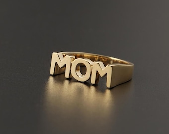 Anillo con la inicial MOM en oro de 18 quilates, homenaje a la madre, joyería de lujo.