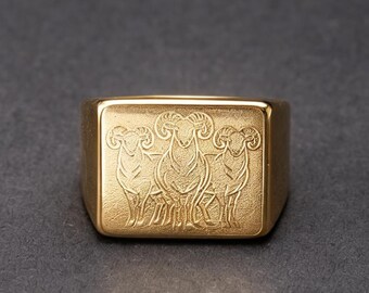 Pierścień z trzema kozami, biżuteria ze złota 18K, prezent urodzinowy dla starszej osoby