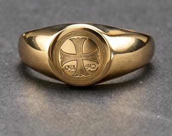 14K Gold Ring UK Christian Chi-Rho - Ancient Roman Britain Christ Symbol