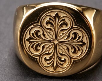 14K Gold Quatrefoil Ring British Gothic Round Table Knight