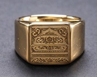 Antique American Country Carved 18K Gold Ring Vintage Filigree Jewelry