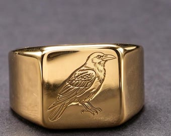 18K Gold Raven Ring - London Tower Guardian