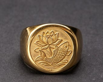 Pierścień z motywem ryby koi Lotus z platyny 950 Fortune do codziennego noszenia, składany