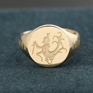 18K Gold Custom Seal Script Totem Ring Intaglio Stamp for Self Expression
