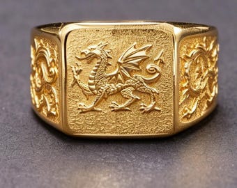 18K Gold Welsh Red Dragon Ring – Arthurian Legend Symbol of Triumph