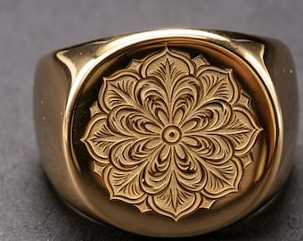 14K Gold Ring British Daisy Wheel Hexafoil Protective Symbol