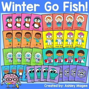 Winter Go Fish Jeu PDF imprimable Activité amusante saisonnière pour la maison ou l'école Temps de panier du matin